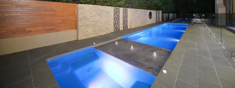 Compass Pools Melbourne Fastlane lap pool with a sunpod and spa